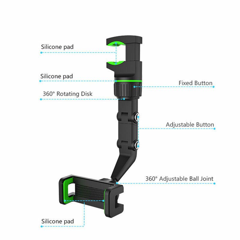 Universal Rearview Mirror Phone Mount - 360 Rotation, One-Hand Operation