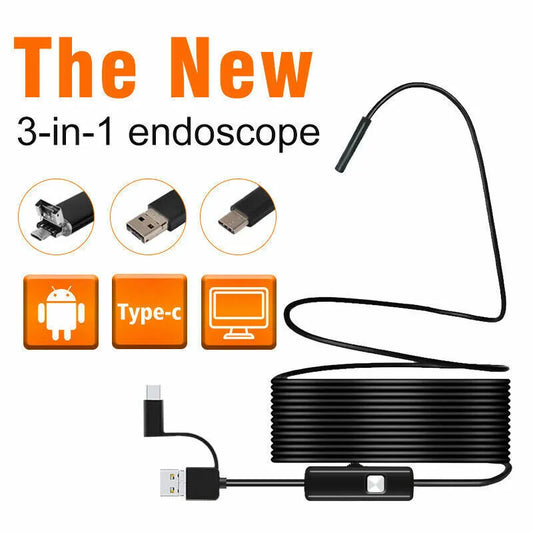 USB Endoscope Borescope Inspection Camera - 5M Cable, 8mm Waterproof
