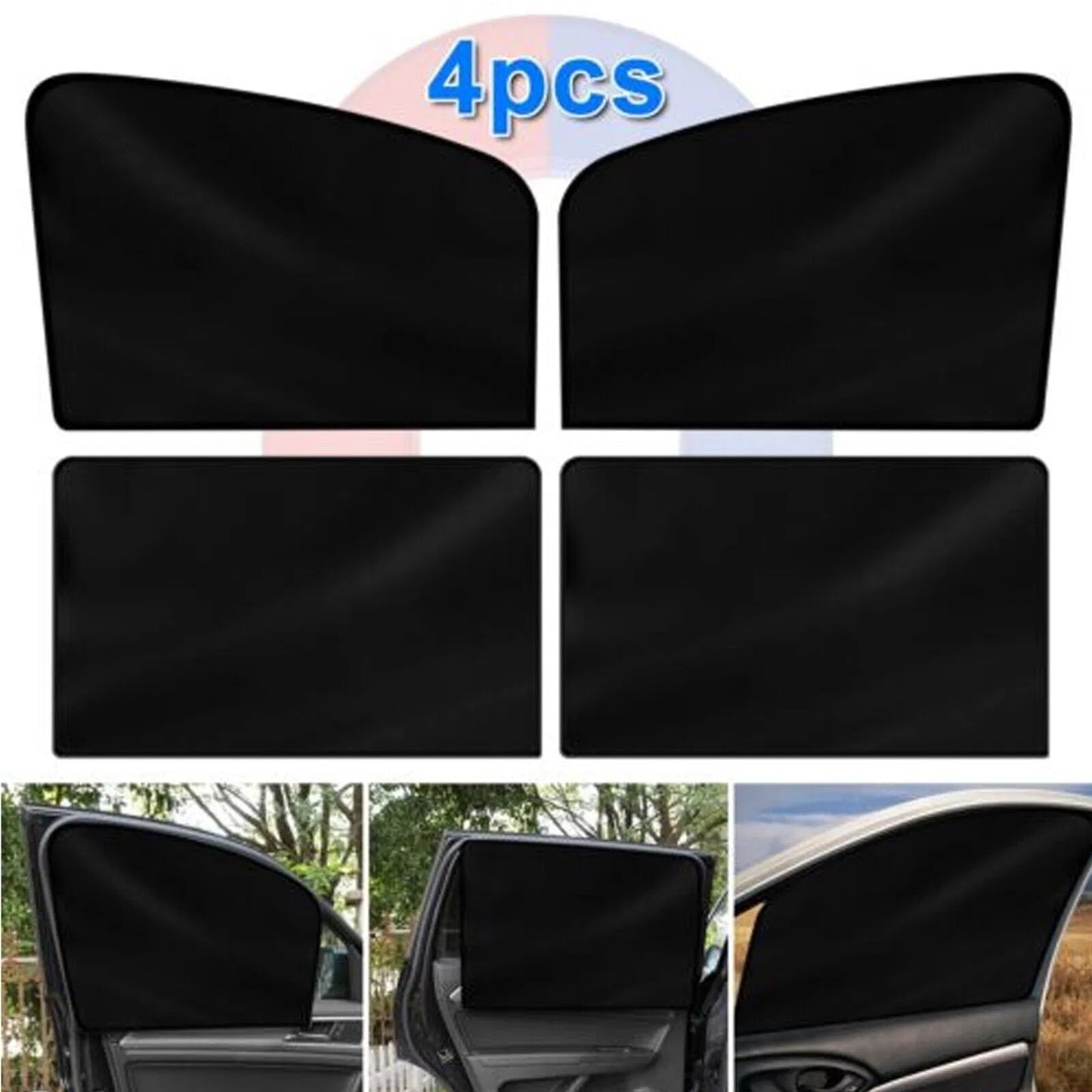 4-Pack Magnetic Car Window Sun Shades - UV Block, Privacy, Universal