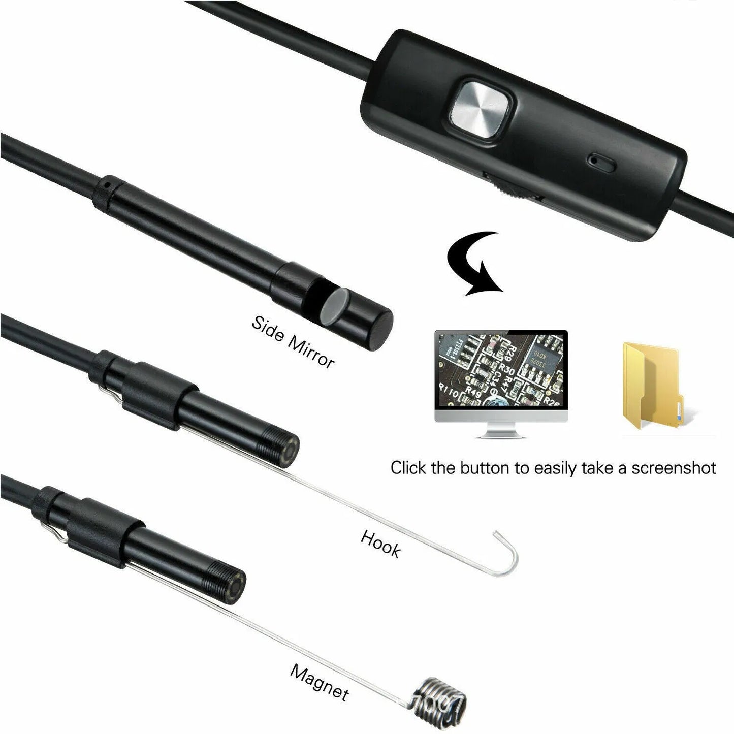USB Endoscope Borescope Inspection Camera - 5M Cable, 8mm Waterproof