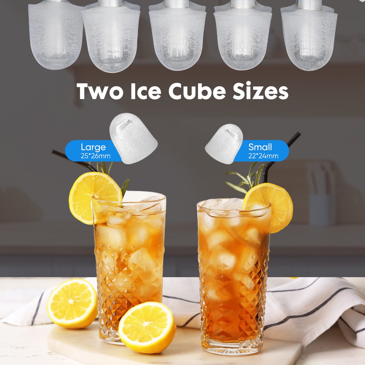 Portable Ice Maker Countertop Self Cleaning Dual Size Ice Bullet Quiet 40dB