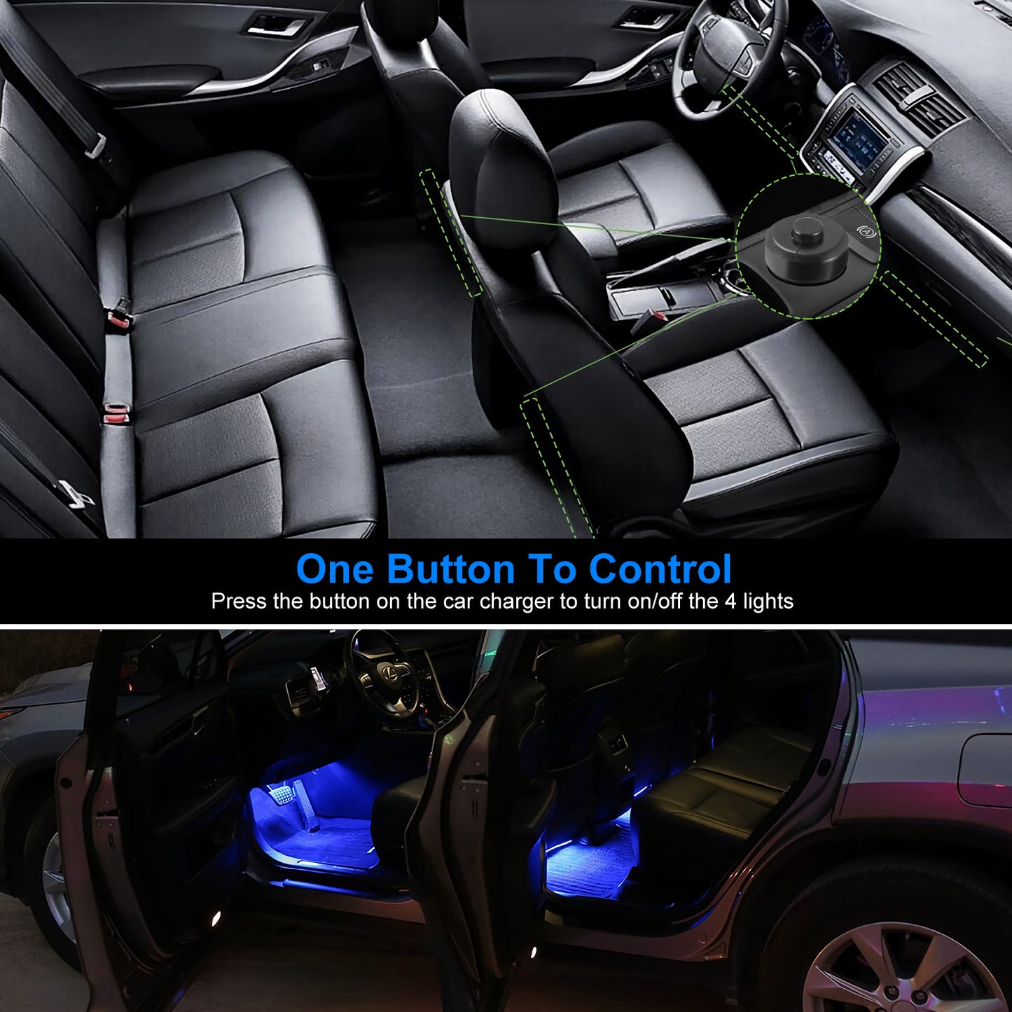 4-Piece Car Interior LED Atmosphere Lights - USB Powered, Multi-Color