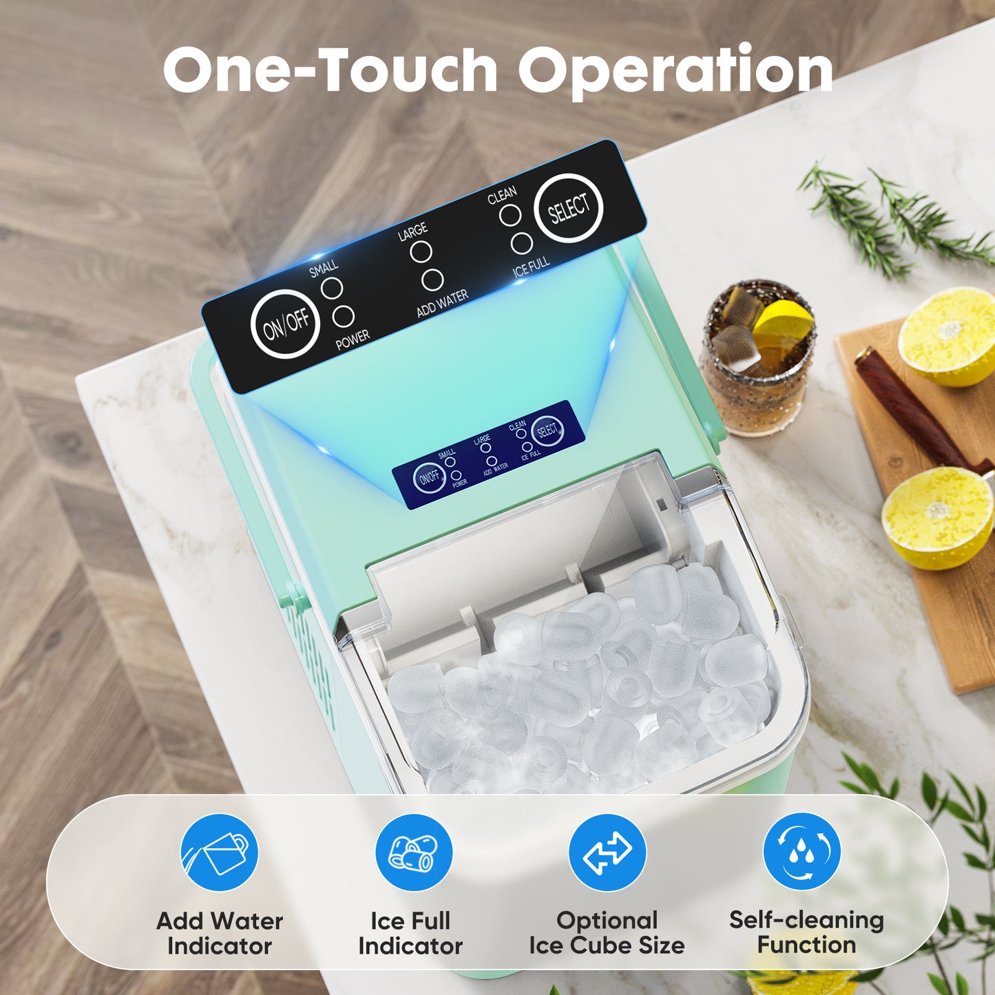 Portable Ice Maker Countertop Self Cleaning Dual Size Ice Bullet Quiet 40dB