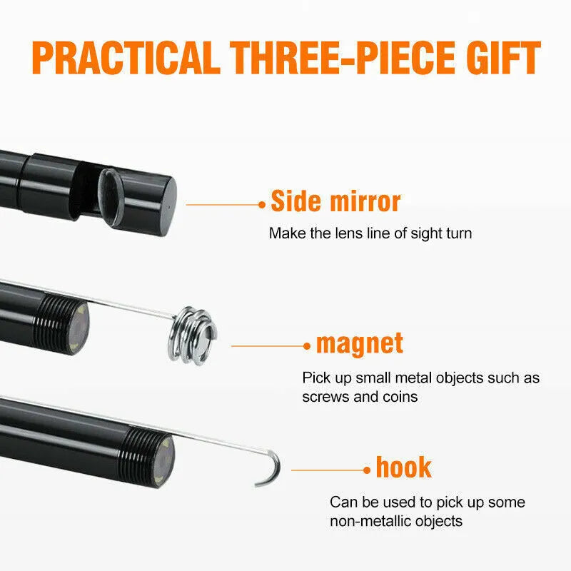 USB Endoscope Borescope Inspection Camera - 5M Cable, 8mm Waterproof
