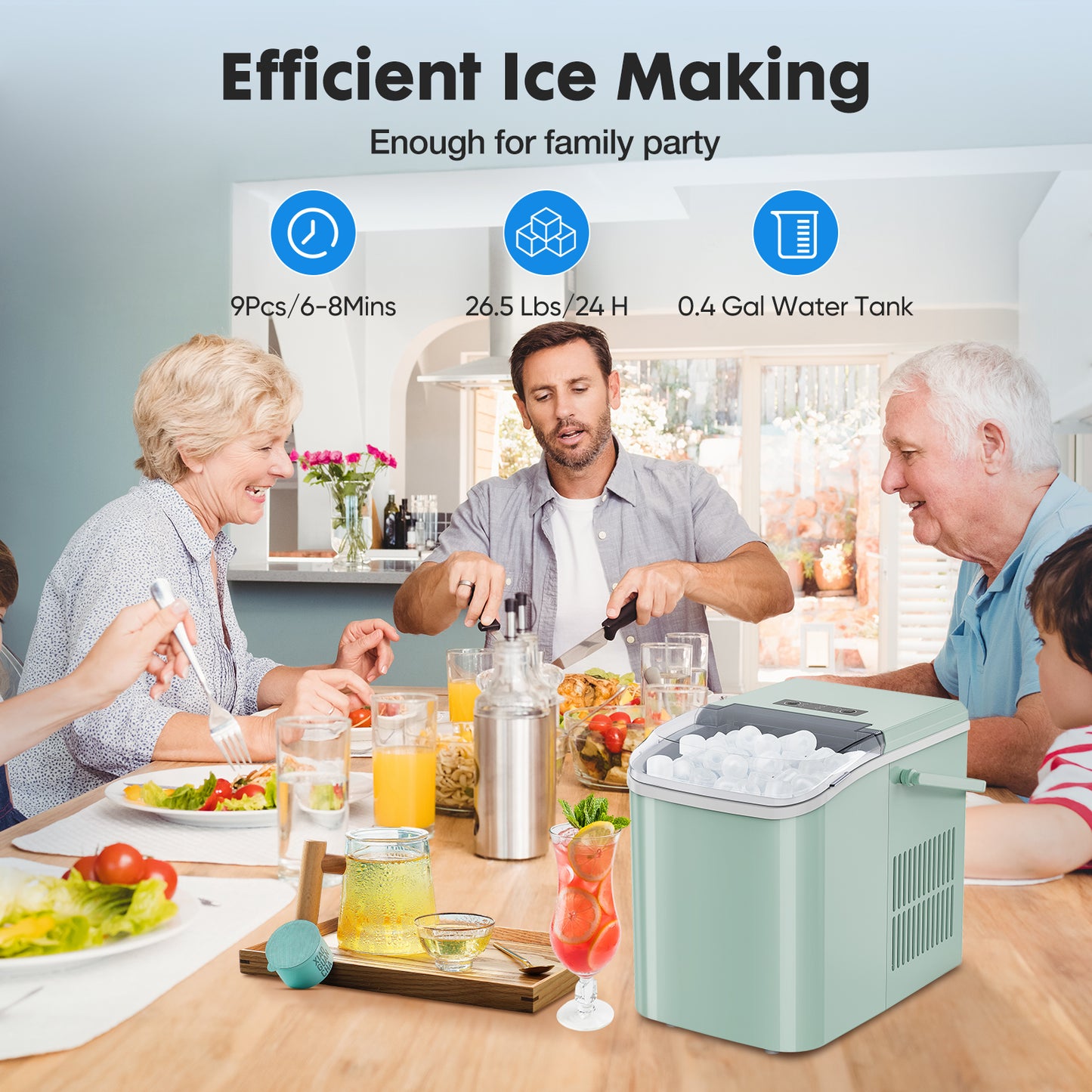 Portable Ice Maker Countertop Self Cleaning Dual Size Ice Bullet Quiet 40dB