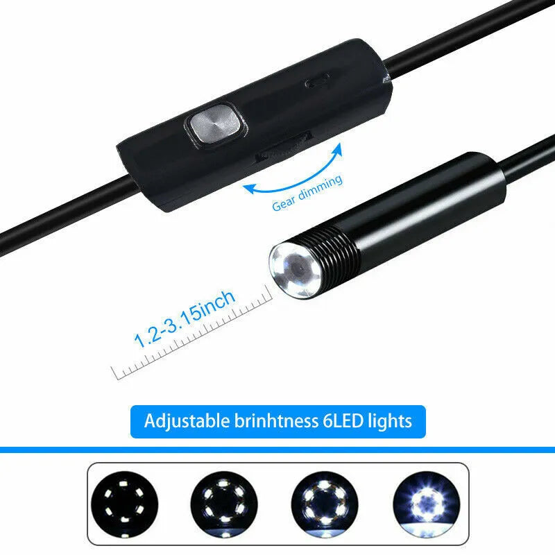 USB Endoscope Borescope Inspection Camera - 5M Cable, 8mm Waterproof