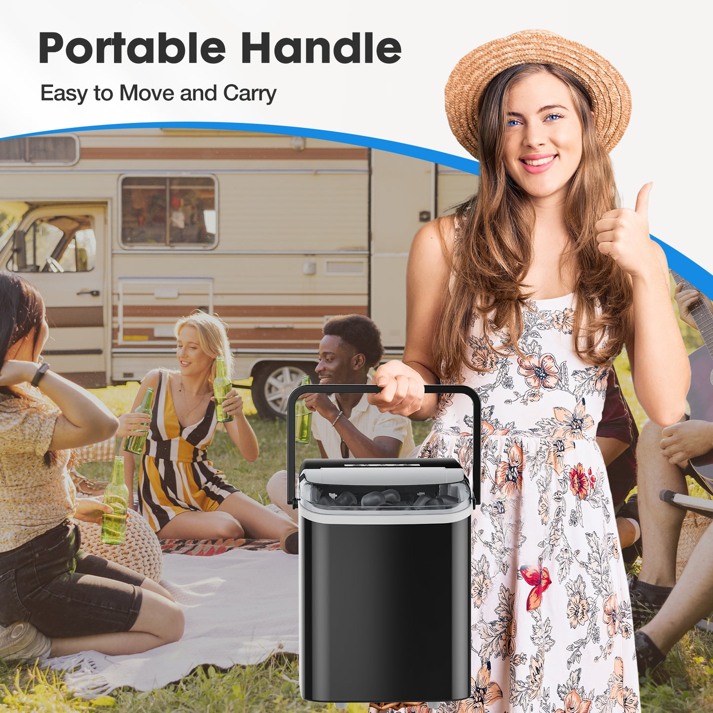 Portable Ice Maker Countertop Self Cleaning Dual Size Ice Bullet Quiet 40dB