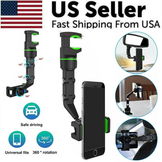 Universal Rearview Mirror Phone Mount - 360 Rotation, One-Hand Operation