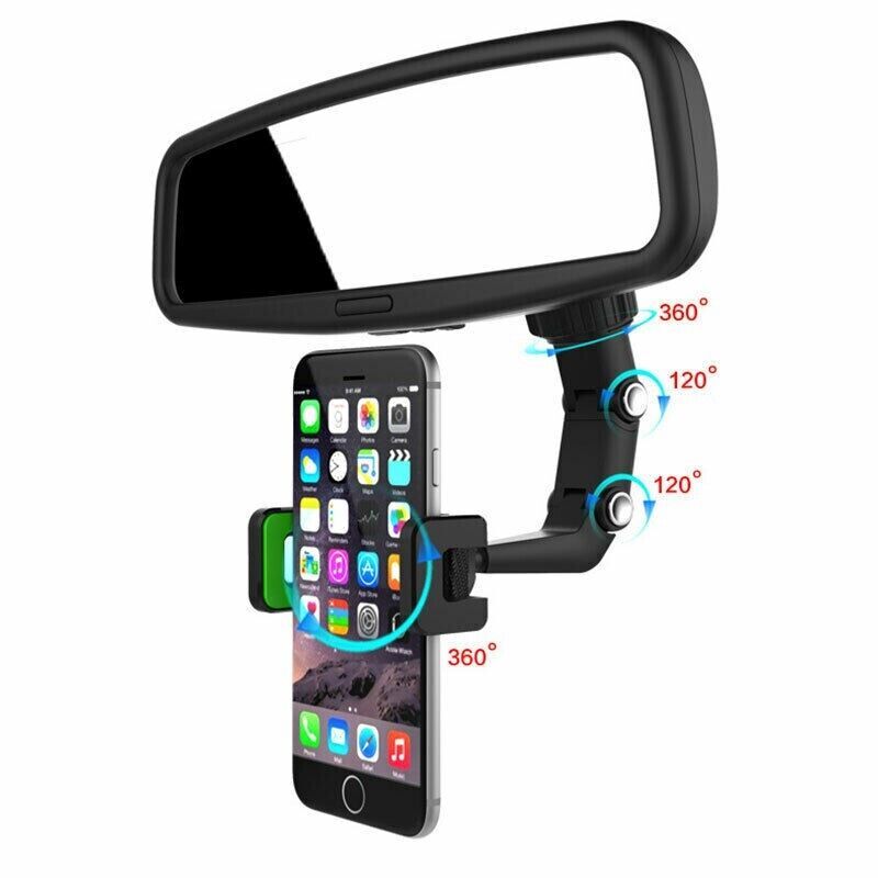 Universal Rearview Mirror Phone Mount - 360 Rotation, One-Hand Operation