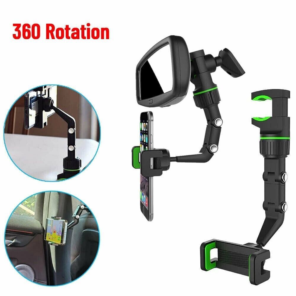 Universal Rearview Mirror Phone Mount - 360 Rotation, One-Hand Operation