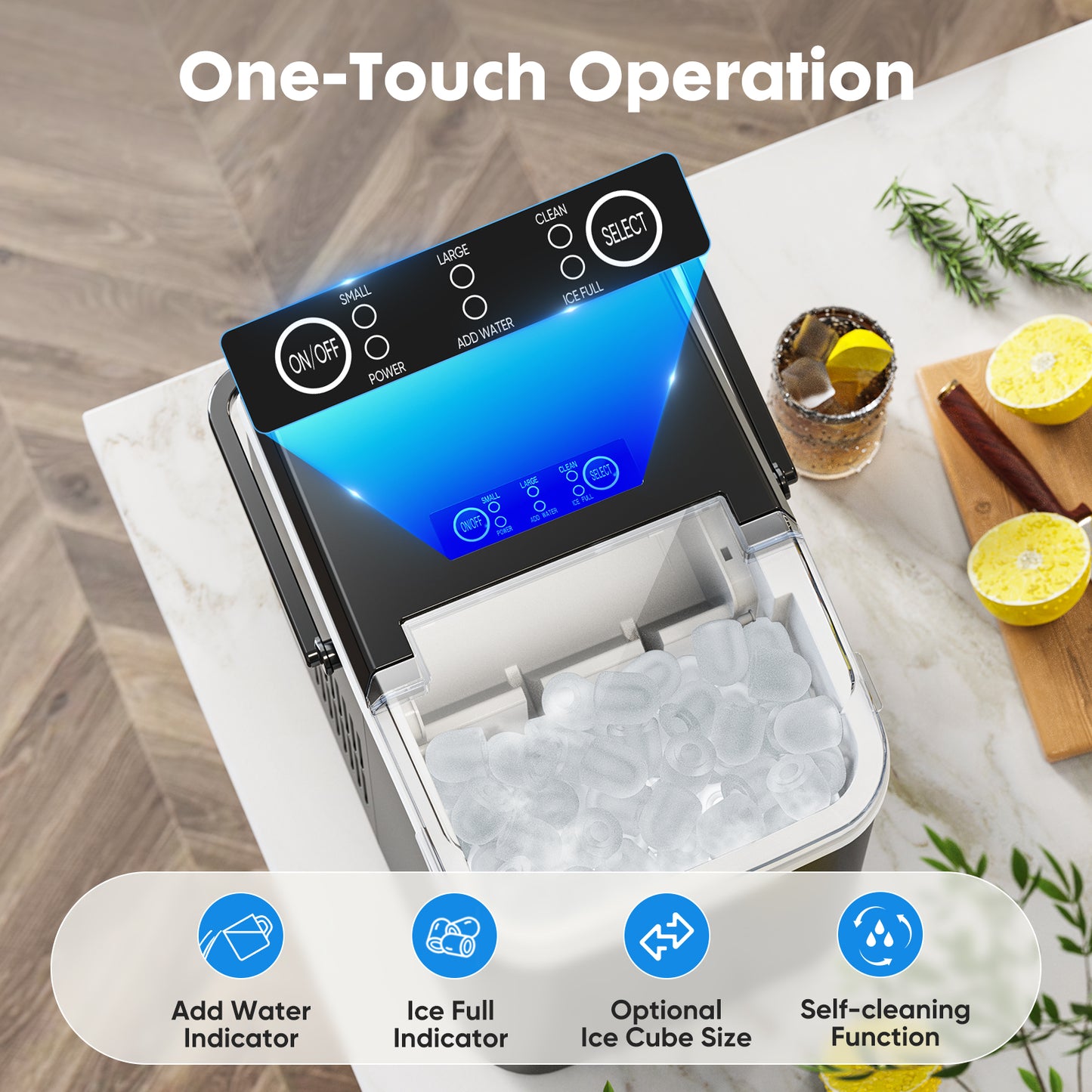 Portable Ice Maker Countertop Self Cleaning Dual Size Ice Bullet Quiet 40dB