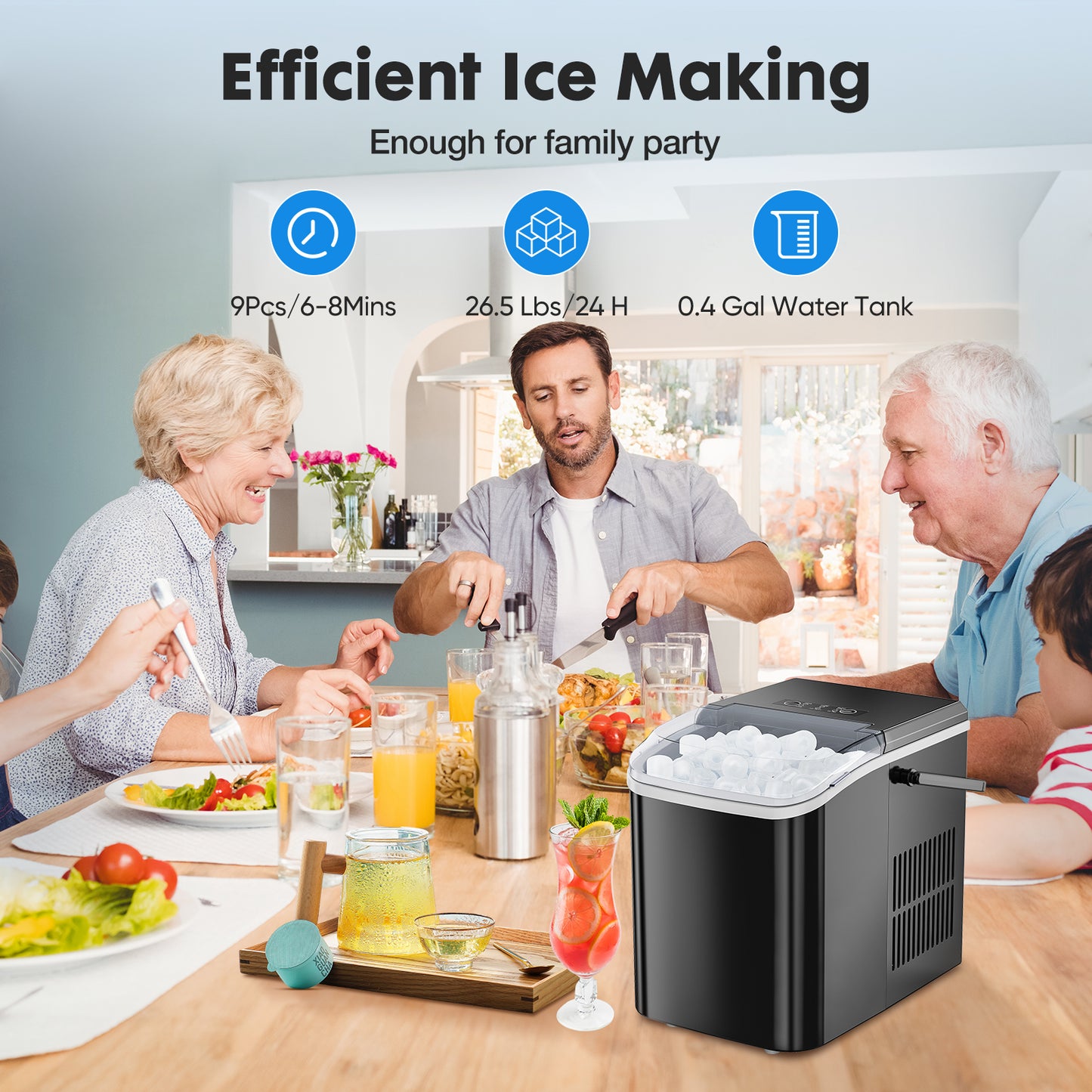 Portable Ice Maker Countertop Self Cleaning Dual Size Ice Bullet Quiet 40dB
