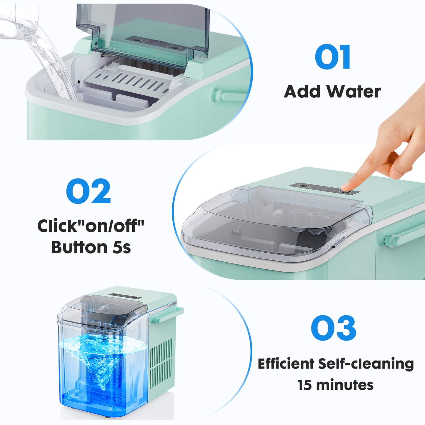 Portable Ice Maker Countertop Self Cleaning Dual Size Ice Bullet Quiet 40dB