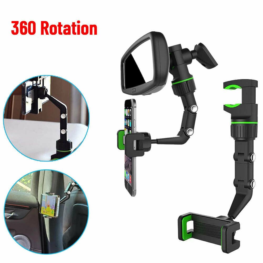 Universal Rearview Mirror Phone Mount - 360 Rotation, One-Hand Operation