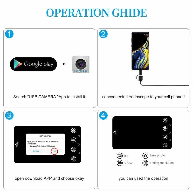USB Endoscope Borescope Inspection Camera - 5M Cable, 8mm Waterproof