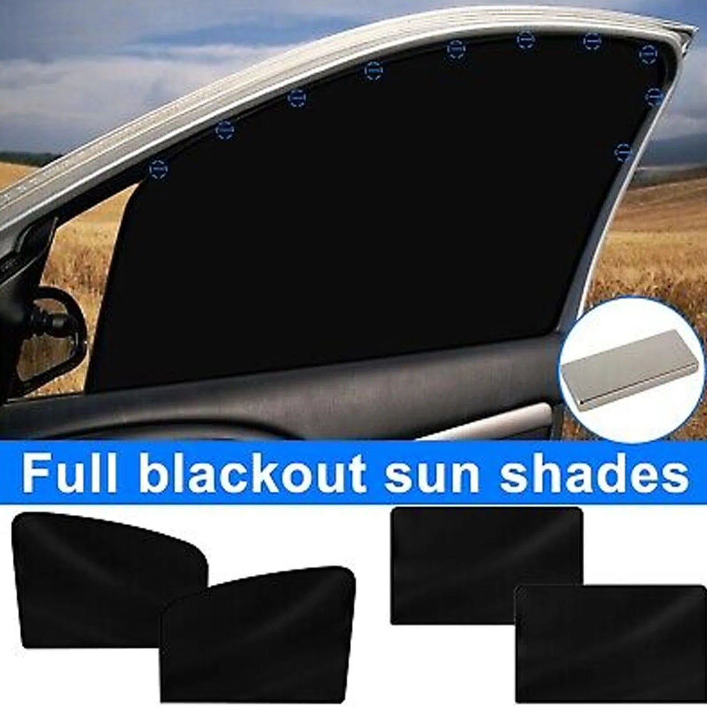 4-Pack Magnetic Car Window Sun Shades - UV Block, Privacy, Universal