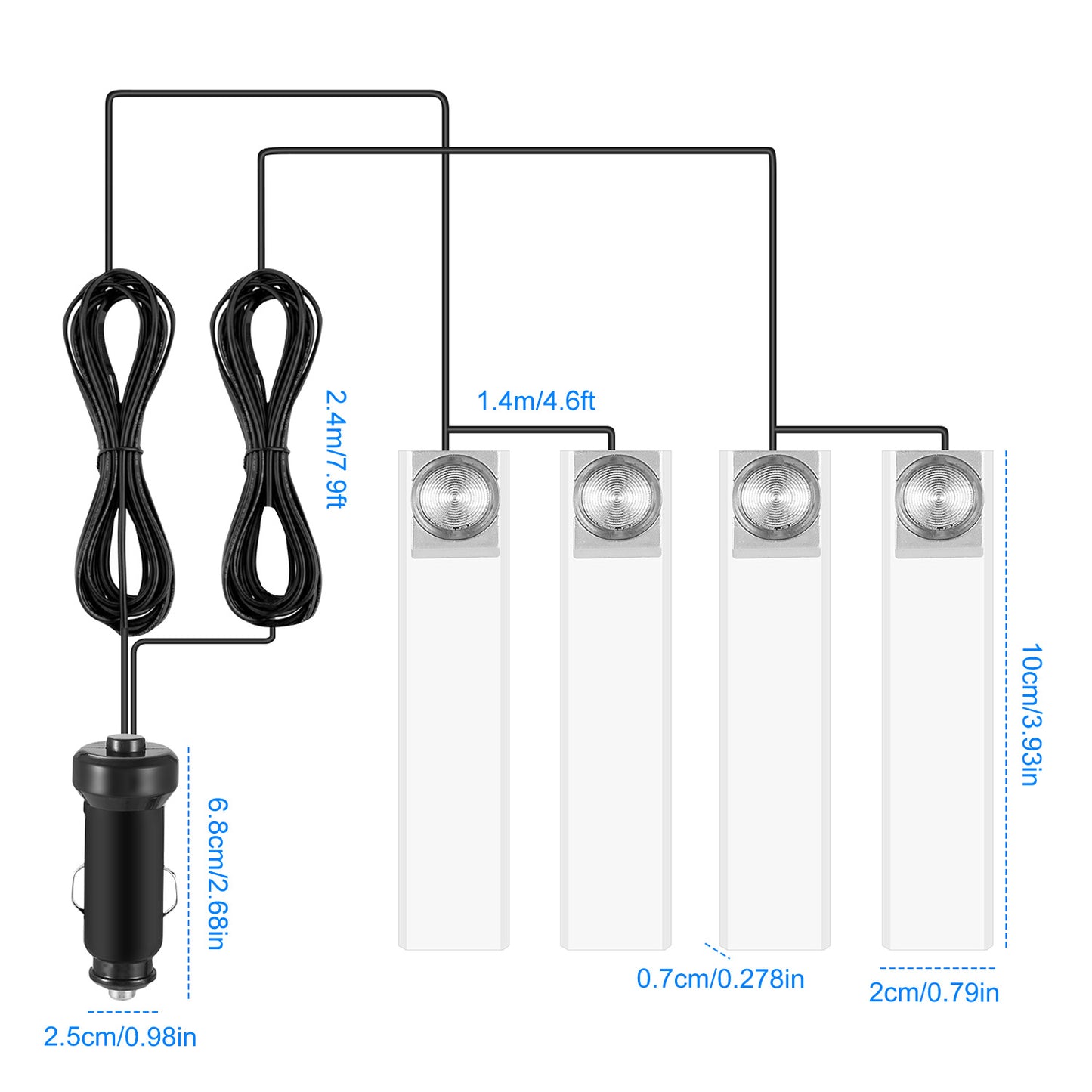 4-Piece Car Interior LED Atmosphere Lights - USB Powered, Multi-Color