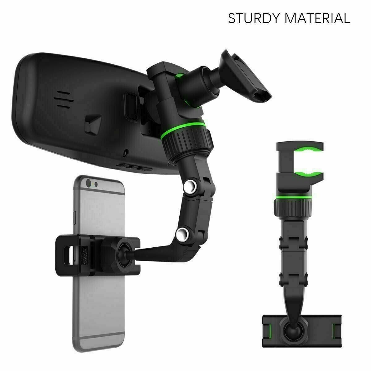 Universal Rearview Mirror Phone Mount - 360 Rotation, One-Hand Operation